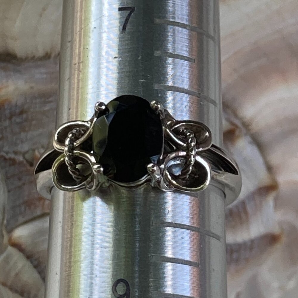 GSK black agate ring in 4-prong sterling silver setting.